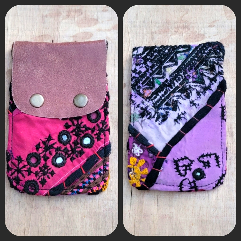 🕺🥂 Free People Boho Embroidered Repurposed vtg banjara hippie Wallet card case